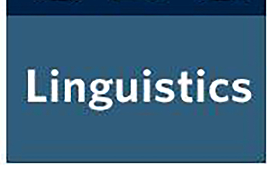 The word Linguistics in white against a blue background with a dark blue stripe at the top