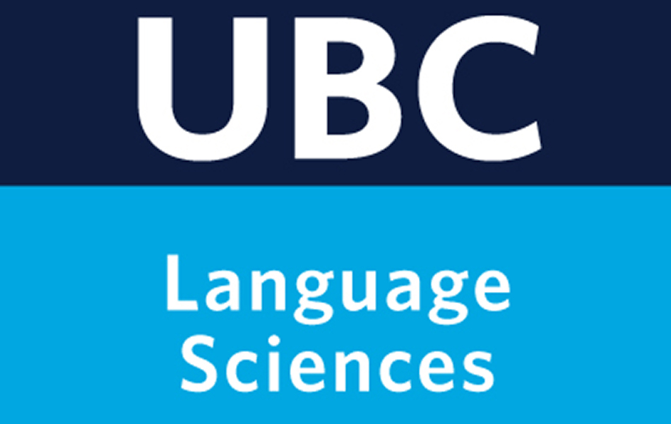 A strip of dark blue ontop of a strip of light blue with the words ubc language sciences in white
