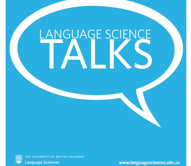 LangSci talks poster in light blue with a white speech bubble