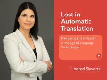 Headshot of Dr. Vered Shwartz with the cover of her book to the right 