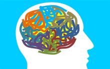 A silhouette of a head with multicoloured squiggles where the brain would be. Illustration credit: Needpix