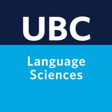 An image of the Language Sciences Twitter avatar, featuring a dark blue strip with UBC written on it, then a light blue stripe with Language Sciences written on it in white
